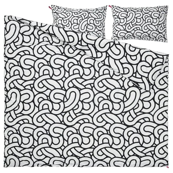IKEA SÖTRÖNN Duvet cover and pillowcase(s), white/black/patterned, Full/Queen - Picture 1 of 6